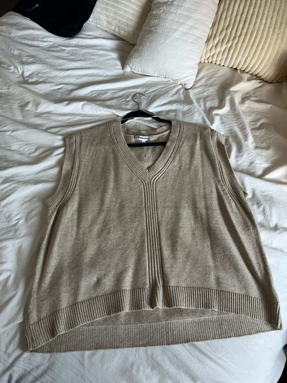 Vigoss Neutral Taupe V-Neck Knit Sweater Vest